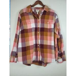 St Johns Bay Womens Brown Pink Fall Plaid Button Up Size 2XL Rodeo Westernwear